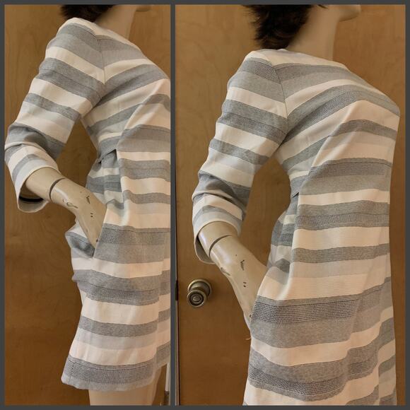 MORGAN CARPER Gray & White Stripe Woven Jacquard Shift Dress w/Pockets Sz SML - Picture 3 of 13